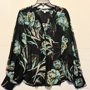 Chico's Black Floral Blouse Top Sheer Women Sz 2/US 12 Chiffon